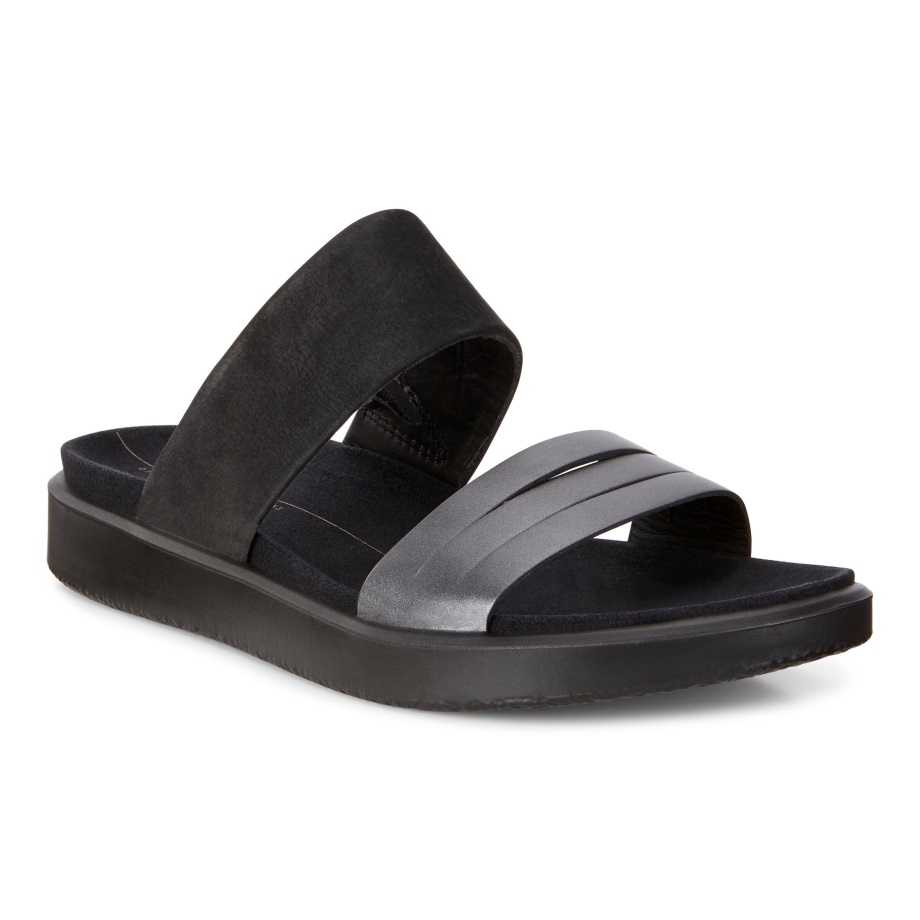 Ecco Norge Flowt Slide Sandal Dame Svart Mørk Skygge Metallic-svart