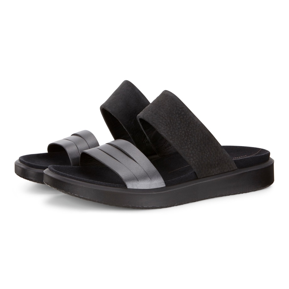 Ecco Norge Flowt Slide Sandal Dame Svart Mørk Skygge Metallic-svart