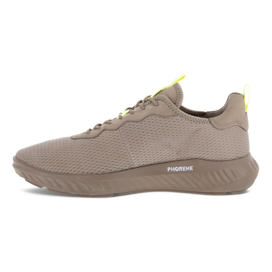 Ecco Norge Ath-1f Street Style Skinn Joggesko Herre Taupe-taupe-sunny Lime