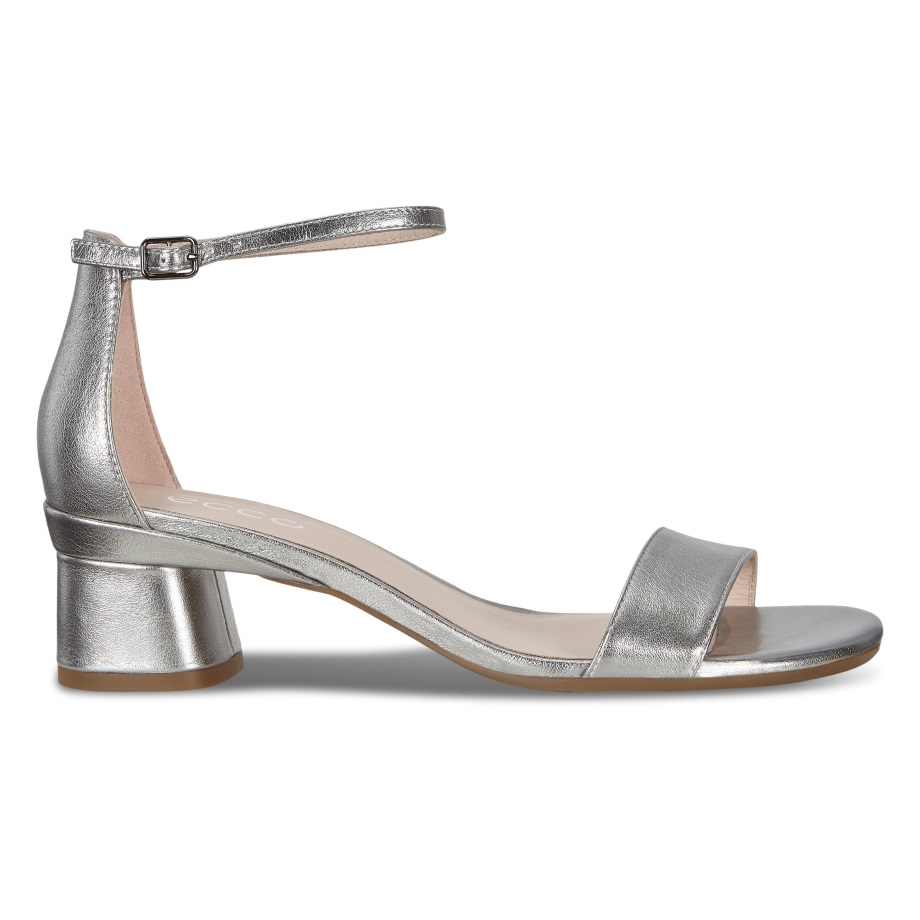 Ecco Norway Elevate 45 Block Heel Strappy Sandal Dame Alusilver