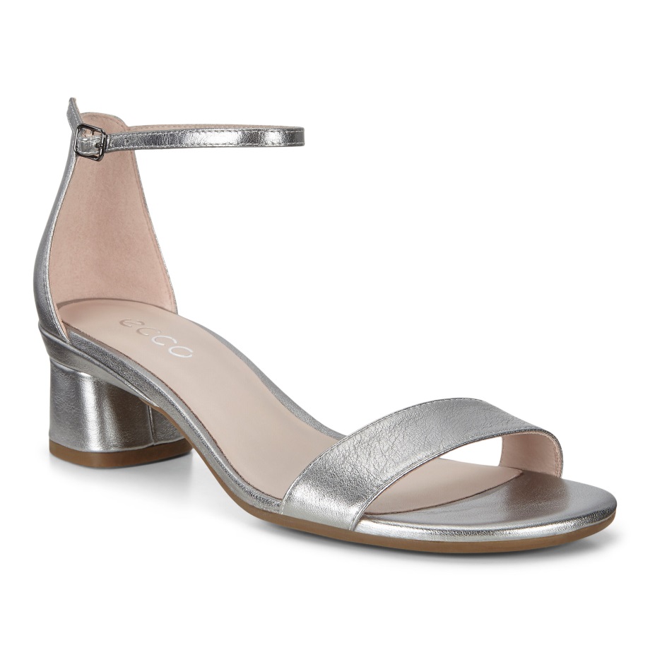Ecco Norway Elevate 45 Block Heel Strappy Sandal Dame Alusilver